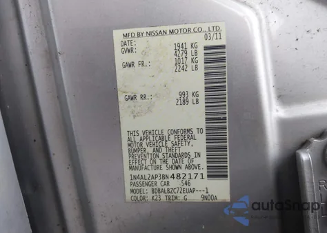 2011 Nissan Altima 2.5 S from USA, damaged, VIN 1N4AL2AP3BN482171